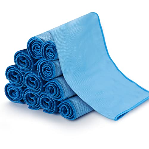 12 Pcs Microfiber Glass and Window Cleaning Cloths,12" x 12" Lint Free Streakless Buff Polishing Cloth,Quickly Clean Windows, Windshields, Mirrors, and Shower Glass Doors,Washable and Reusable - color: Blue Glass Cloths-12pcs
