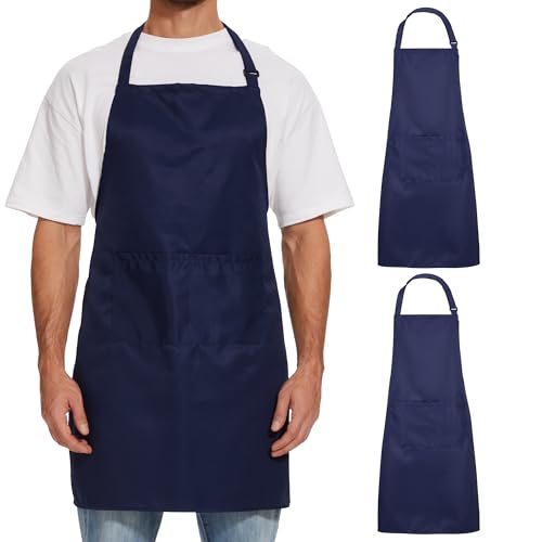 Will Well Kitchen 2 Pack Bib Apron For Men & Women with 2 Pockets - Navy - color: 04 - Navy, size: 2 Pack