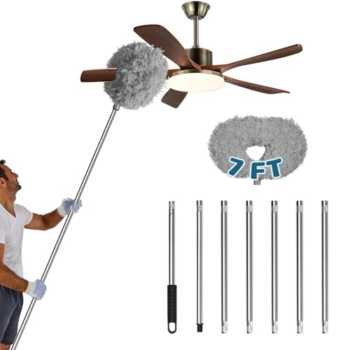 Storystore Ceiling Fan Cleaner Duster, Adjustable Microfiber Duster - color: Round-grey, size: 7FT