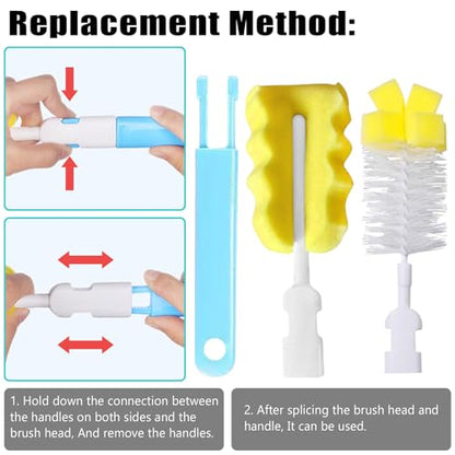 Baby Bottle Cleaning Brush 6-Piece Set Detachable Sponge Bottle Brush, Nylon Milk Bottle Brush, 2PCS Nipple Brush, 2PCS Straw Brush (Blue) - color: Blue