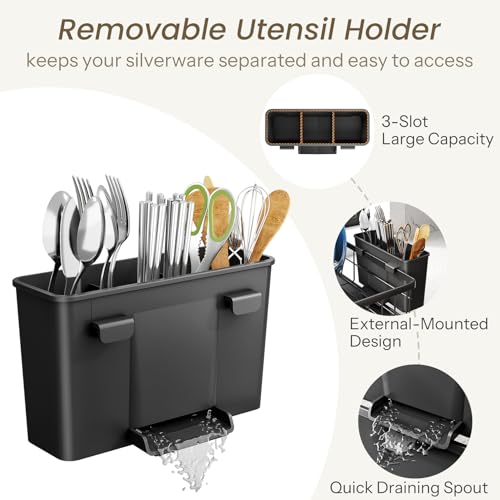 SNTD Dish Drying Rack for Small Kitchen Counter, 11" W x 15" L, Black - color: Black, size: 11" W x 15" L
