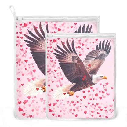 Mesh Laundry Bags Lingerie Bags for Washing Delicates 2 PCS Durable Wash Bag with Zipper Small and Medium Washable Bald Eagle and Pink Hearts - color: Bald Eagle and Pink Hearts