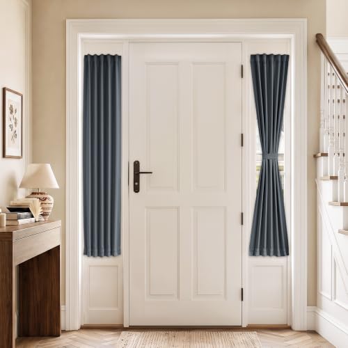 Vatge Self-Adhesive Sidelight Curtains for Glass Doors - No Drill Removable Window Coverings, Light Filtering Panel, 1 Panel, W12 x L60, Grey - color: Grey, size: 12"W x 60"L (Pack of 1)