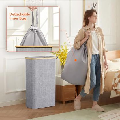 Lifewit 75L Slim Laundry Hamper with Lid and Removable Bag, Gray - color: Gray, size: 75L