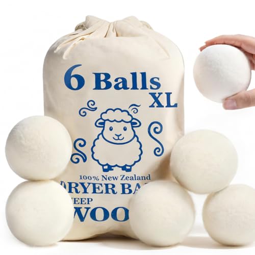 Large Wool Dryer Balls, New Zealand Dryer Balls Laundry Reusable Reduce Static Cling, Dryer Ball to Reduce Wrinkles & Shorten Drying Time, Drying Balls Fabric Softener Ball for Laundry（Pack of 6 XL) - size: Pack of 6 (XL)
