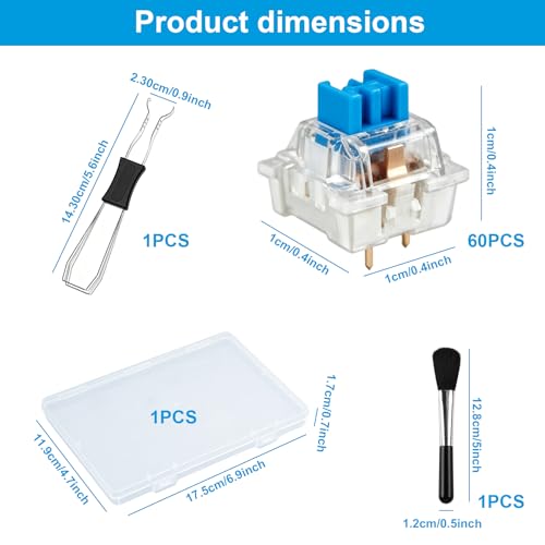 60 Pcs Mechanical Keyboard Switches, 3-Pin Clicky Tactile Dustproof Keyboard Switch Replacement Kit with Switch Puller and Cleaning Brush for Keyboard DIY