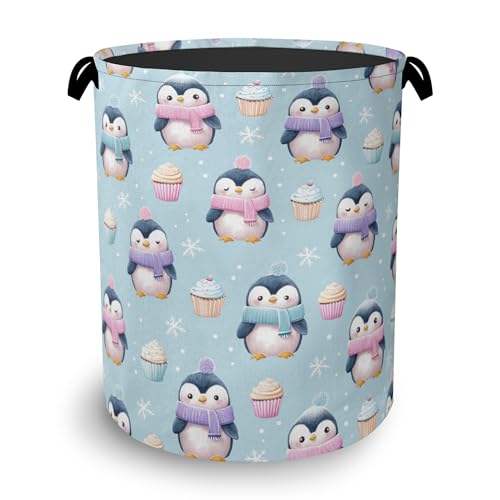 Cute Penguin Laundry Basket,Snowflake Cake Foldable Oxford Cloth Tote Bag Laundry Hamper Clothes Storage Bucket Organizer for Bedroom Laundry Storage Dormitories 16" x 20.8" - color: Cute Penguin Snowflake Cake