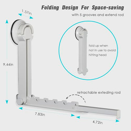 Foldaway Clothes Wall Mounted Drying Rack with Suction Cup,All Metal in Space Aluminum, Foldable, Retractable, Portable for Laundry (White) - color: White