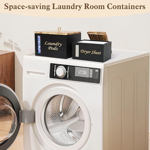 2 Pcs Laundry Pods Container & Dryer Sheet Holder with Window, Black - color: Black