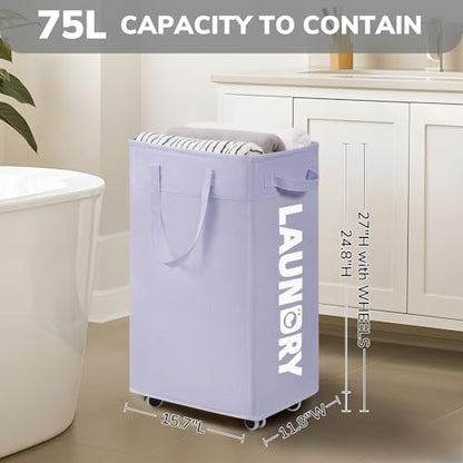Goodpcik 75L Rolling Laundry Hamper with Wheels, Laundry Hamper for Dorm - color: Light Purple 1-Pack