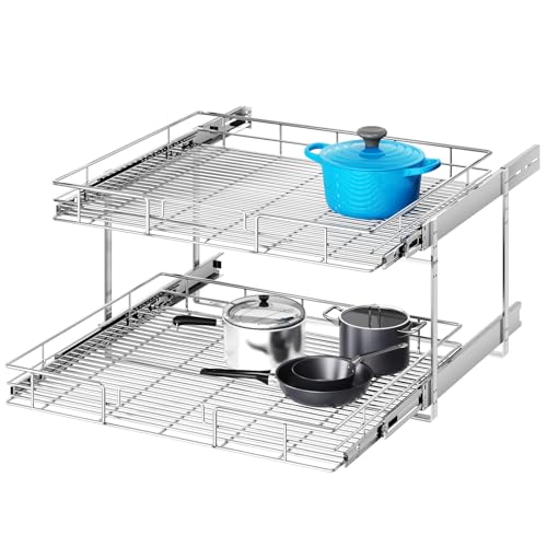 2 Tier Individual Pull Out Cabinet Organizer 25½" W x 21½" D, Heavy Duty Cabinet Pull Out Shelves, Slide Out Drawers Organization for Kitchen Cabinets Bathroom - color: 2 Tier, size: 25½"W x 21½"D