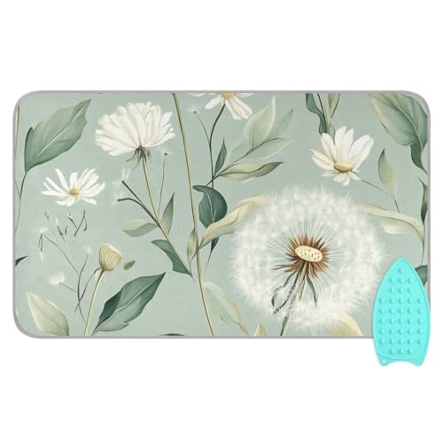 Sage Green Dandelions Ironing Mat Portable Ironing Pad Blanket with Silicone Iron Rest for Table Top Travel Heat Resistant Double-Side Using Large 47x28 Inch Foldable - color: Sage Green Dandelions