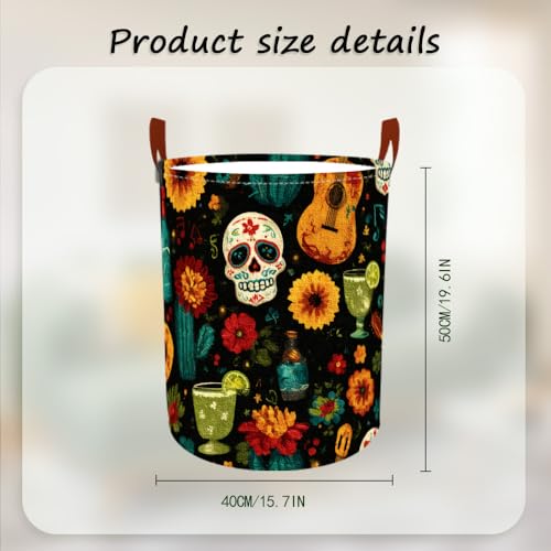 Laundry Basket 15.7x19.7 in Sugar Skull Floral Hamper for Bedroom - color: colorful0436