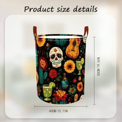 Laundry Basket 15.7x19.7 in Sugar Skull Floral Hamper for Bedroom - color: colorful0436