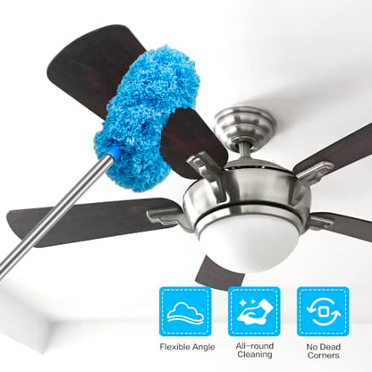 Ceiling Fan Cleaner Duster Reusable Microfiber Ceiling Fan Blade Cleaner Removable Duster with Extension Pole Adjusts 13 to 49.7 Inch for Cleaning Walls Bookshelves Furniture Door Window Top (Blue) - color: Blue