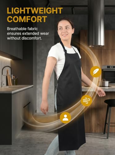 Molaxhome PU Waterproof Apron for Chef Lightweight Oil-Resistant Work Apron - color: Black