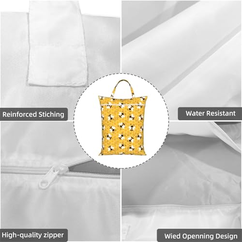 Yellow Cute Bee Cartoon Travel Laundry Bags Cloth Diaper Wet Bags Handle Washable Dirty Clothes Bags Wet Dry Bag Suitcase Gym Swimming Pool College Dorm Wet Bag - color: 1 PC1, size: One Size