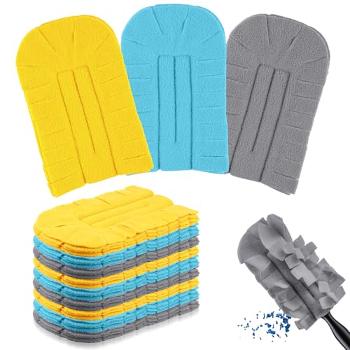 12 Pcs Reusable Duster Refills Washable Pads, Yellow,Grey, Turq - color: Yellow, Gray, Turquoise