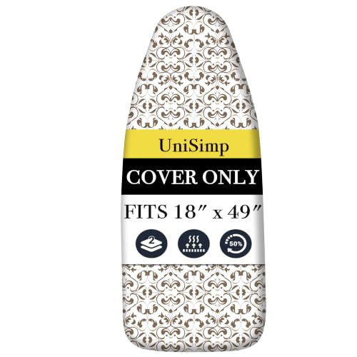 UniSimp Ironing Board Cover and Pad 18"x49" Extra Thick Natural Cotton, Scorch and Stain Resistant Iron Board Cover,Wide Ironing Board Cover with Fasteners Heavy Duty Heatproof Elastic Edge Taupe - color: Taupe, size: 18" x 49"