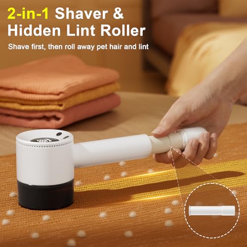 Heapsion Fabric Shaver Lint Remover, 10700 RPM Sweater Shaver with 6-Blade Head, Hidden Lint Roller, 3-Speed Fuzz Remover, LED Display, Type-C Rechargeable for Clothes & Furniture