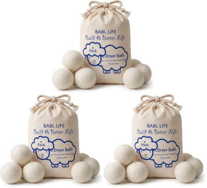 Wool Dryer Balls 18 Pack, 100% New Zealand Wool, Reusable Dryer Balls for Laundry, Natural Fabric Softener, Helps Reduce Drying Time, Wrinkles & Static Cling, 2.6 Inch - size: New Packaging 2.6 Inch (Pack of 18)