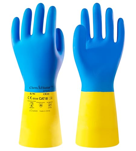 antools Neoprene and Rubber Blend Heavy-Duty Chemical Gloves, Protective industrial gloves for Resist Acid, Alkali, Hazmat, cleaning, dishwashing, Medium - color: Black (Pack of 1), size: Medium (8)