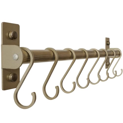 Dseap Kitchen Utensil Holder Hanger, Pot and Pan Rack wall Mounted, Kitchen Rail with 8 Hooks for Hanging Cooking Utensils, Mugs, Spoons, Wall Mounted, Bronze New - color: Bronze