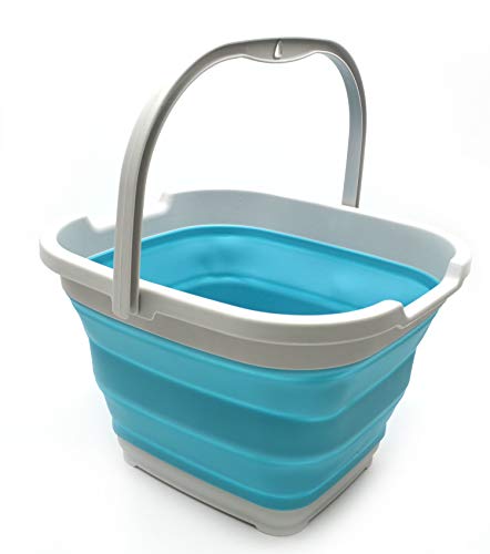 SAMMART 10L (2.6 Gallon) Collapsible Rectangular Handy Bucket (1, Grey/Bright Blue) - color: Grey/Bright Blue