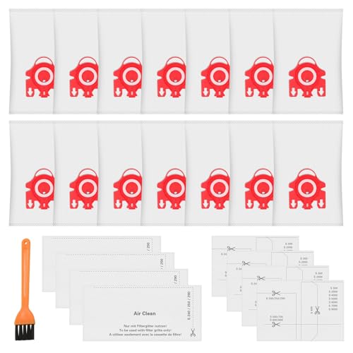 14 Pack 3D Airclean FJM Vacuum Bags Compatible with Miele Complete C1, Compact C1, Compact C2, S241 S290 S300i S500 S700, S4 S6 Series Dust Bags with 4 Motor Protection Filters, 4 Exhaust Filters - style: FJM Bag-14 Pack
