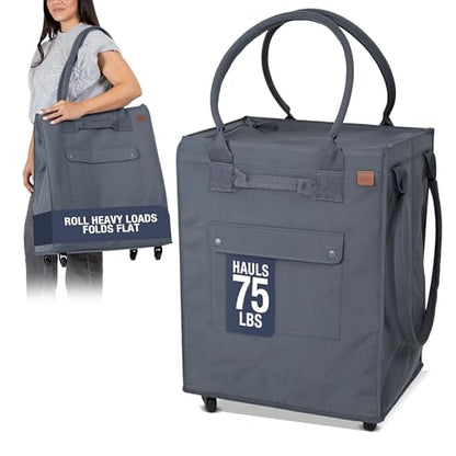 CleverMade Rolling Tote Bag With Wheels, 90L, 75 lb, Gunmetal - color: Gunmetal