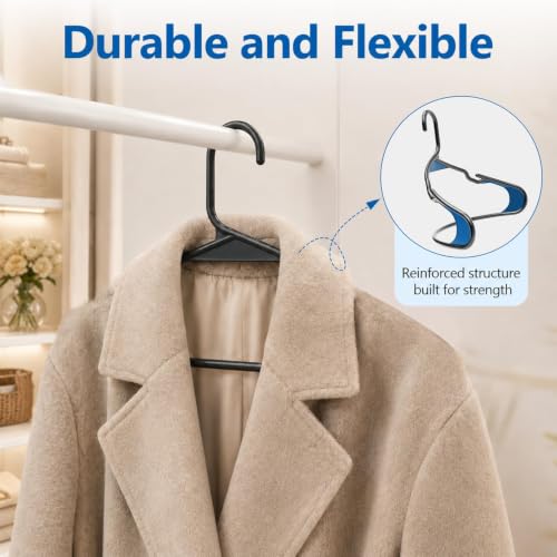 Black Plastic Hangers 24 Pack with Non-Slip Shoulder Grooves - color: Black, size: 24 Pack