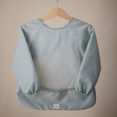 mushie Long Sleeve Baby Bib | Water Resistant Adjustable Fit - color: Roman Green