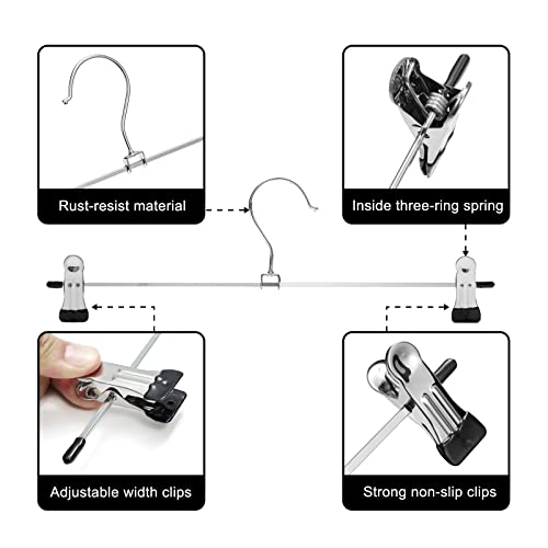 GUANJUNE Pants & Skirt Hangers with Adjustable Non-Slip Clips, Space Saving Metal Hangers for Coat, Garment, Jeans & Kids Adults (20 Pack) - size: 20 Pack