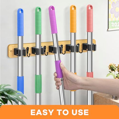 IMILLET Broom Holder Wall Mount, Rustic Broom Hanger for Laundry Room - color: Light Wood 1