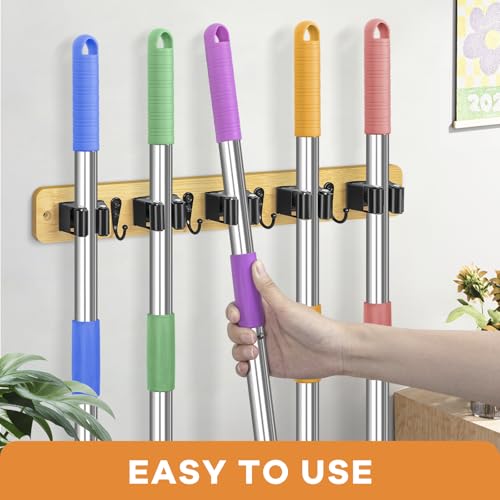 IMILLET Broom Holder Wall Mount, Rustic Broom Hanger for Laundry Room - color: Light Wood 1