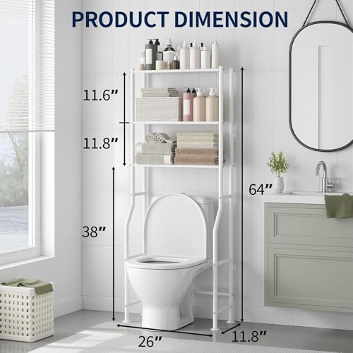 GloTika 3-Tier Over Toilet Storage Rack, Anti-Wobble, White - color: A-white