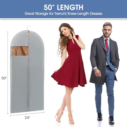 50" Garment Bags for Hanging Clothes, Suit Bags for Closet Storage and Travel, Grey Suit Cover Bags with Clear Window for Coats, Jackets, Dresses (2 Packs) - color: Grey, size: 50" - 2 Pack