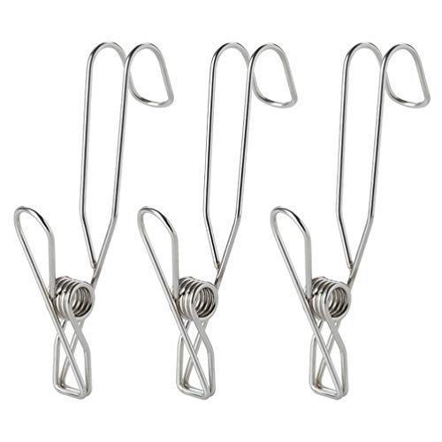 12 Pcs Stainless Steel Wire Binder Clips with Hook Multi-purpose Clothes Pins Utility Hanging Clips for Home Office Outdoor (Length 9.5cm)