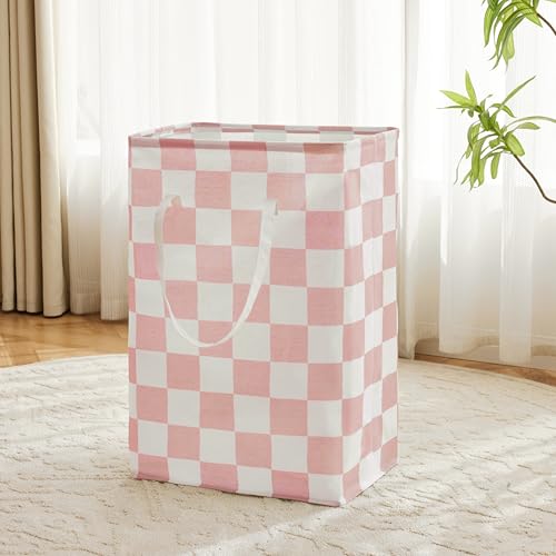 Checkered Laundry Hamper, Pack of 2, Large Pink Collapsible Cloth Hampers Basket for Storage Girls Wome Organization Cute Aesthetic, 2 x 75L - color: Pink