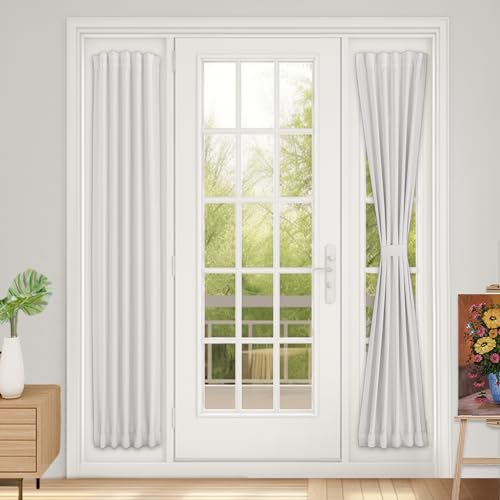 Vatge Self-Adhesive Sidelight Curtains for Glass Doors - No Drill 12x72 Removable Window Coverings, Light Filtering Panel, 1 Panel, W12 x L72, Greyish White - color: Greyish White, size: 12"W x 72"L (Pack of 1)
