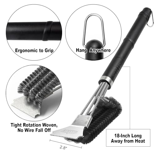 GRILLART Grill Brush and Scraper BBQ Brush for Grill, Safe 18" Stainless Steel Woven Wire 3 in 1 Bristles Grill Cleaning Brush, BR-4516 - size: 18 Inch