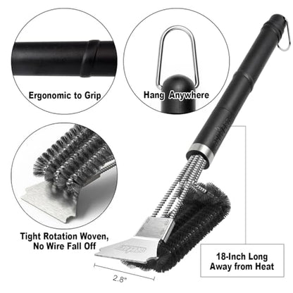 GRILLART Grill Brush and Scraper BBQ Brush for Grill, Safe 18" Stainless Steel Woven Wire 3 in 1 Bristles Grill Cleaning Brush, BR-4516 - size: 18 Inch