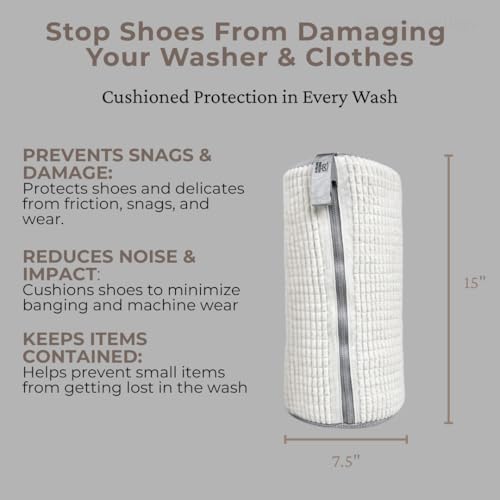 Shoe Washing Bag for Washer & Dryer – 2 Pack Sneaker Laundry Bags with Thick Microfiber Protection Mesh Shoe Wash Bag for Shoes & Delicates – White - color: White