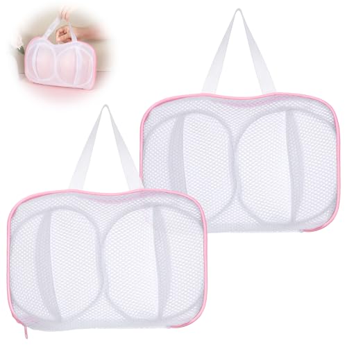 2 Pack Large Bra Laundry Bags for Washing Machine, Brassiere Wash Bags for Laundry, Lingerie Bag for Washing Delicates, Pink Bra Washer Protector