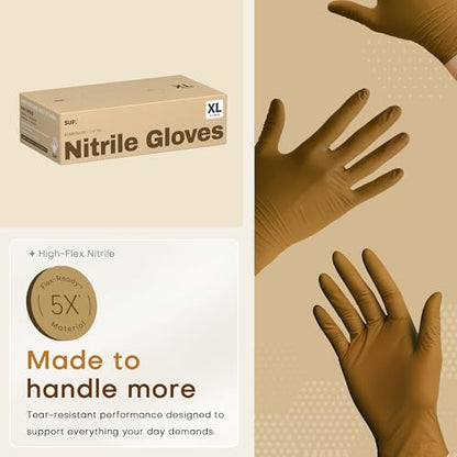 SUP Powder-Free Nitrile Exam Gloves, 100/1000 Ct Food Safe Latex-Free Disposable Glove Medical Cooking Cleaning Food Prep Tan - color: X-large (Trail Tan 1000)