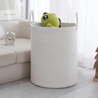 Woven Laundry Basket, Nursery Hamper, 15x15x18 Inch, White - color: White