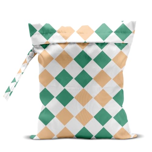 Wet Bag, Wet Dry Bag, Waterproof Swim Bags, Machine Washable Reusable Bags for Beach, Pool, Diapers, and Dirty Yoga Gym Clothes(Contrast Diamond Pattern) - color: Sage Green & Peach Diamond Plaid