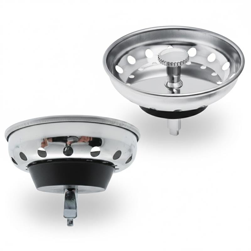 Gadgetime USA Premium Kitchen Sink Drain Strainer & Stopper Set – Dual-Function Stainless Steel Basket with Rubber Seal, Fits 3-1/2 Inch Standard Drains, Pack of 2