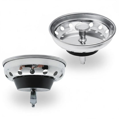 Gadgetime USA Premium Kitchen Sink Drain Strainer & Stopper Set – Dual-Function Stainless Steel Basket with Rubber Seal, Fits 3-1/2 Inch Standard Drains, Pack of 2