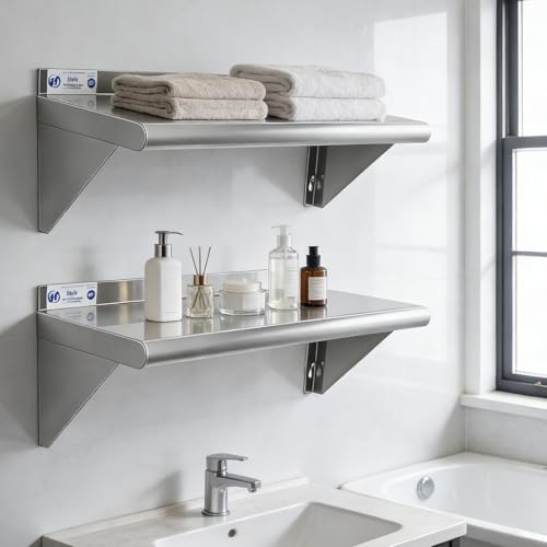 Hally Stainless Steel Shelf 2 Pack Wall Mounted Metal Shelves 10"x30" NSF - size: 10"x30"